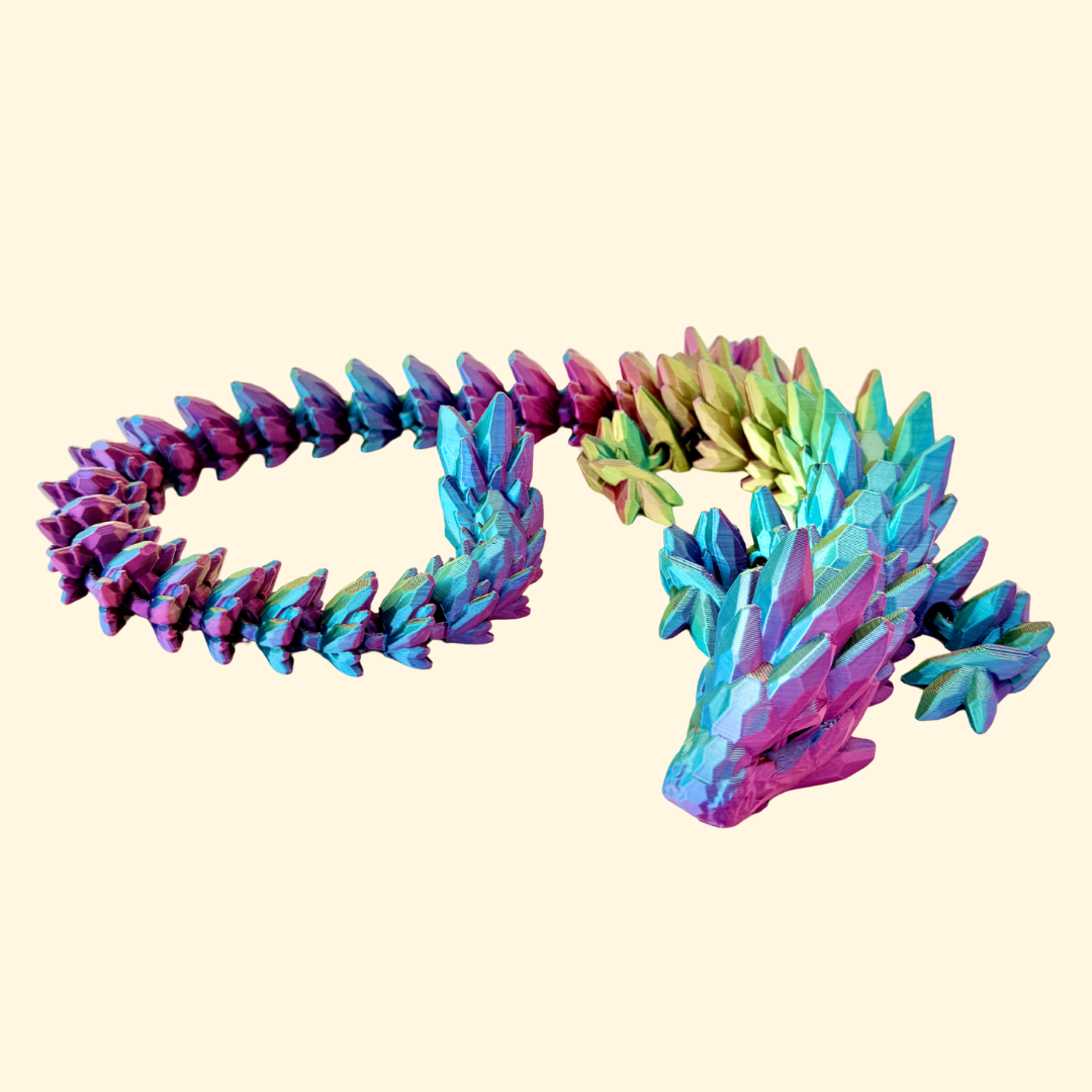 Large articulated dragon fidget with textured detailing for tactile stimming, focus, and display.