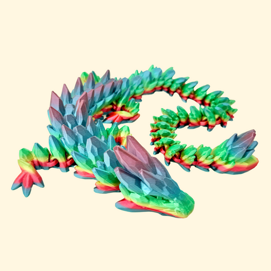 Large articulated rainbow dragon fidget with a detailed crystal-style body