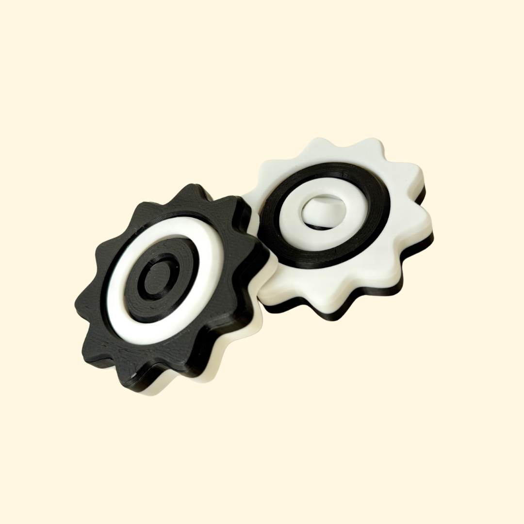full-gyro quad fidget spinner with ribbon-edge grip and low-noise spin