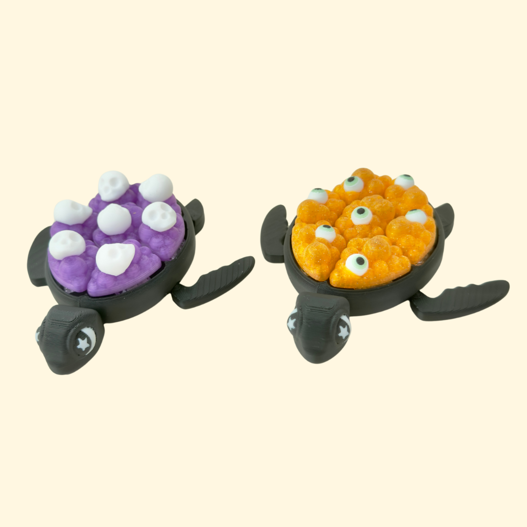 halloween turtle fidget clicker with seven pop tiles, sensory stim toy