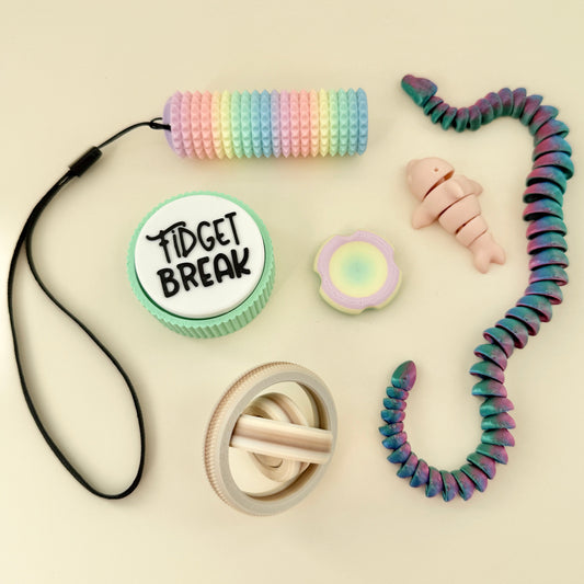 A mixed sensory fidget set including a selection of bestselling tactile and visual stim toys.