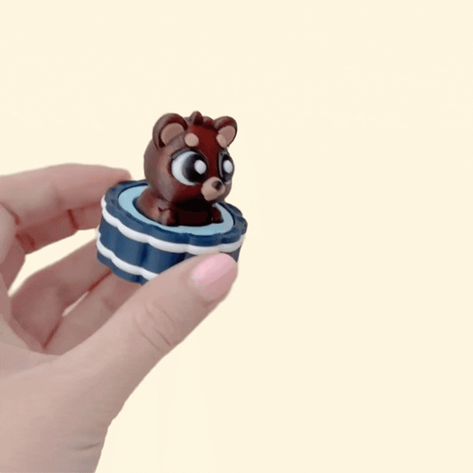 Cute bear-themed clicker fidget with a pop-up press action, textured base and optional quiet click upgrade for sensory play.
