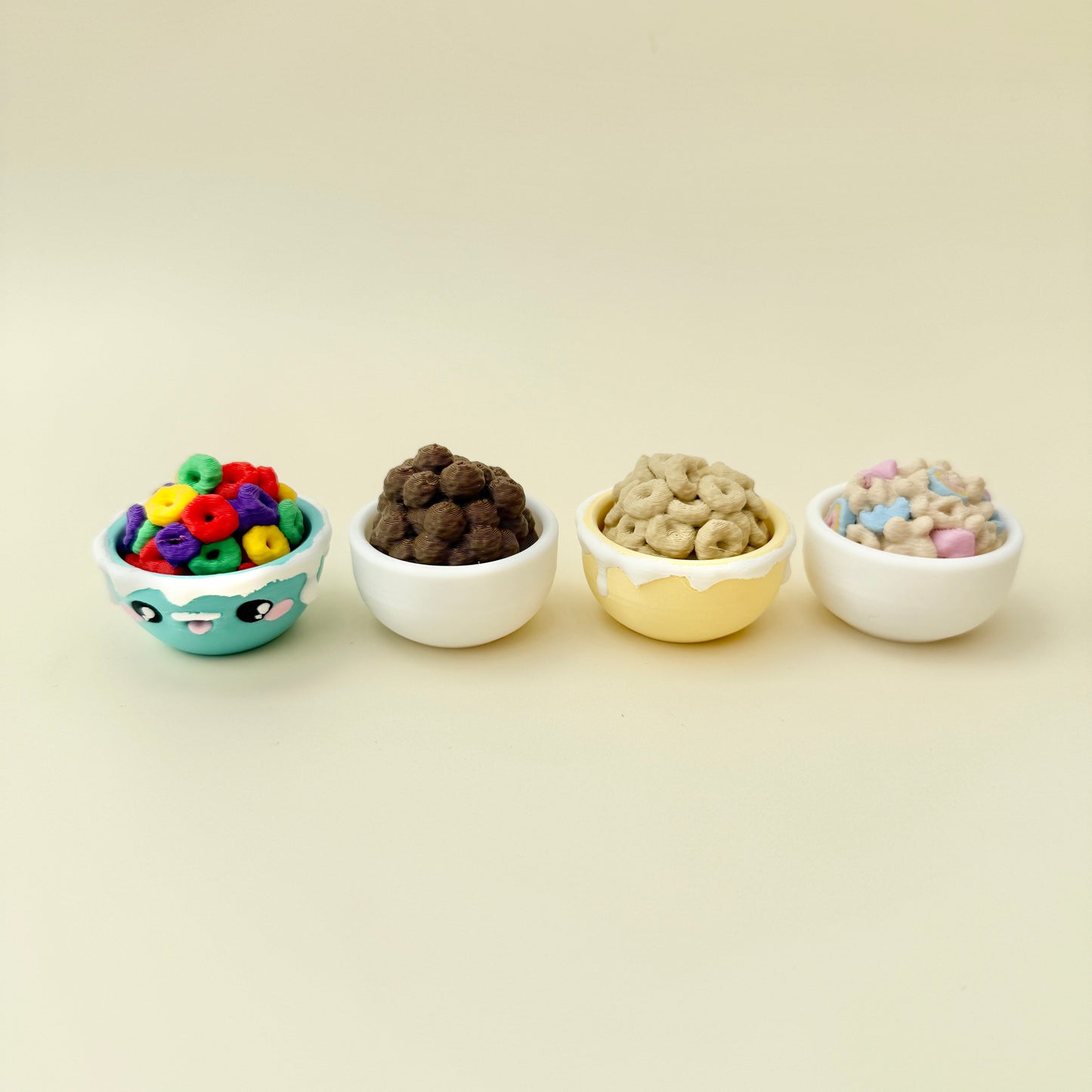 Palm-size clicker with raised chocolate cereal balls and smooth bowl finish.

