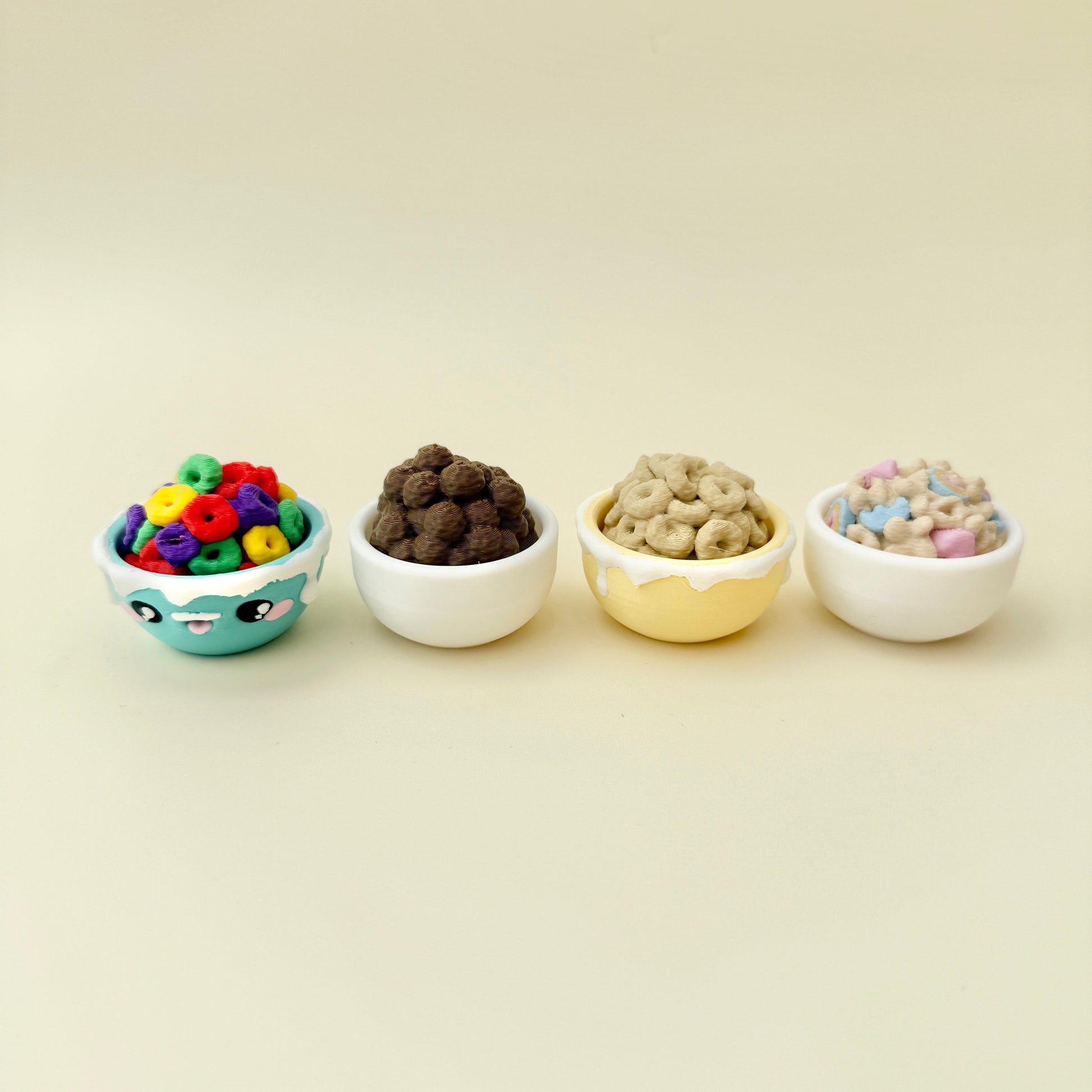 Palm-size clicker with raised chocolate cereal balls and smooth bowl finish.
