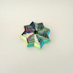 A vibrant, colour-changing star fidget toy with intricate layered details.