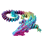 Large Crystalborne Dragon fidget toy with colour-changing filament in red, blue, and gold, fully articulated and detailed.