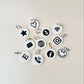 A selection of NFC keyrings featuring different icons, including a star and TikTok logo, designed for easy programming and versatile use.