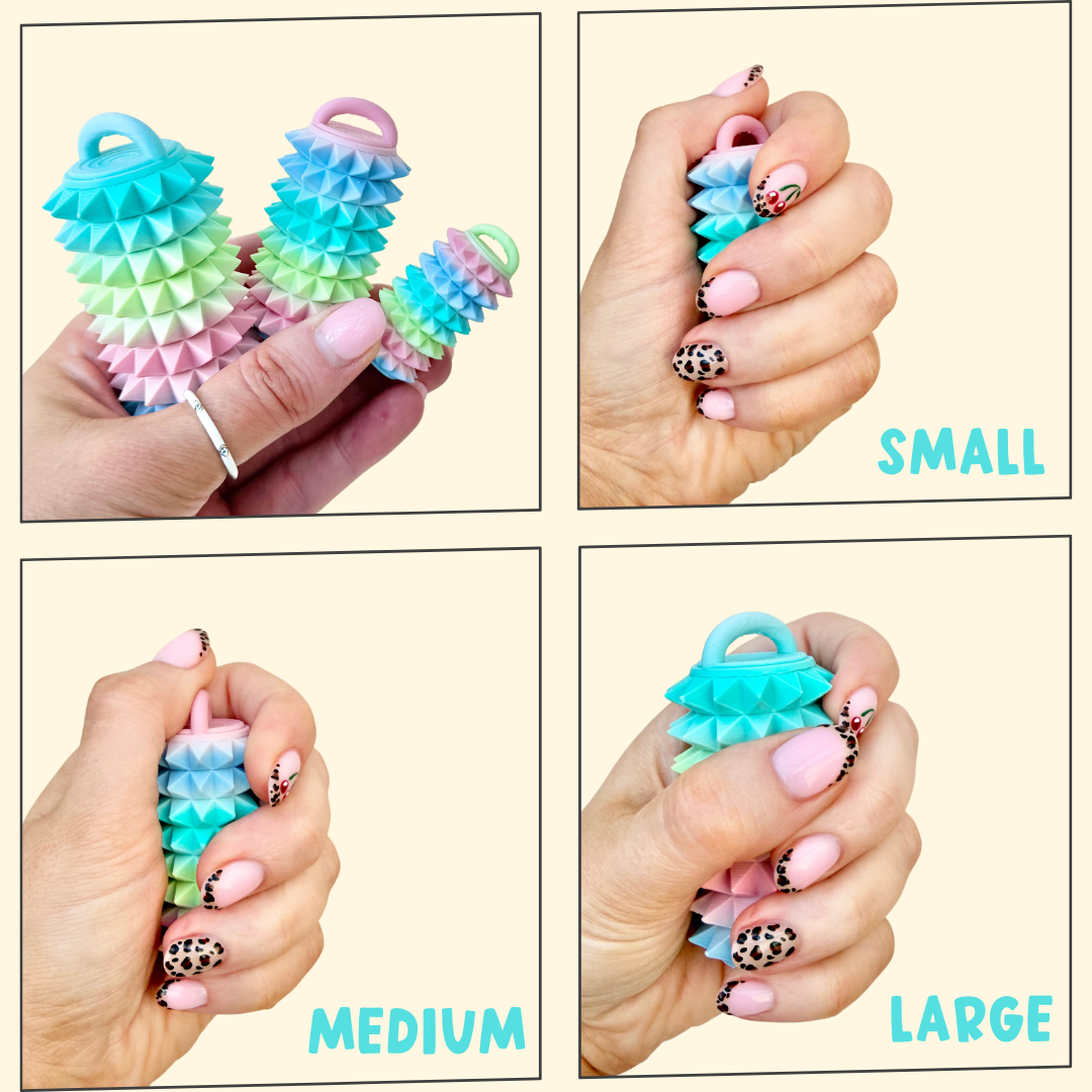 Quiet handheld sensory fidget with raised texture for grounding and focus.