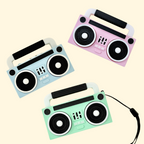 Sensory clicker featuring two clickable zones and tactile elements.