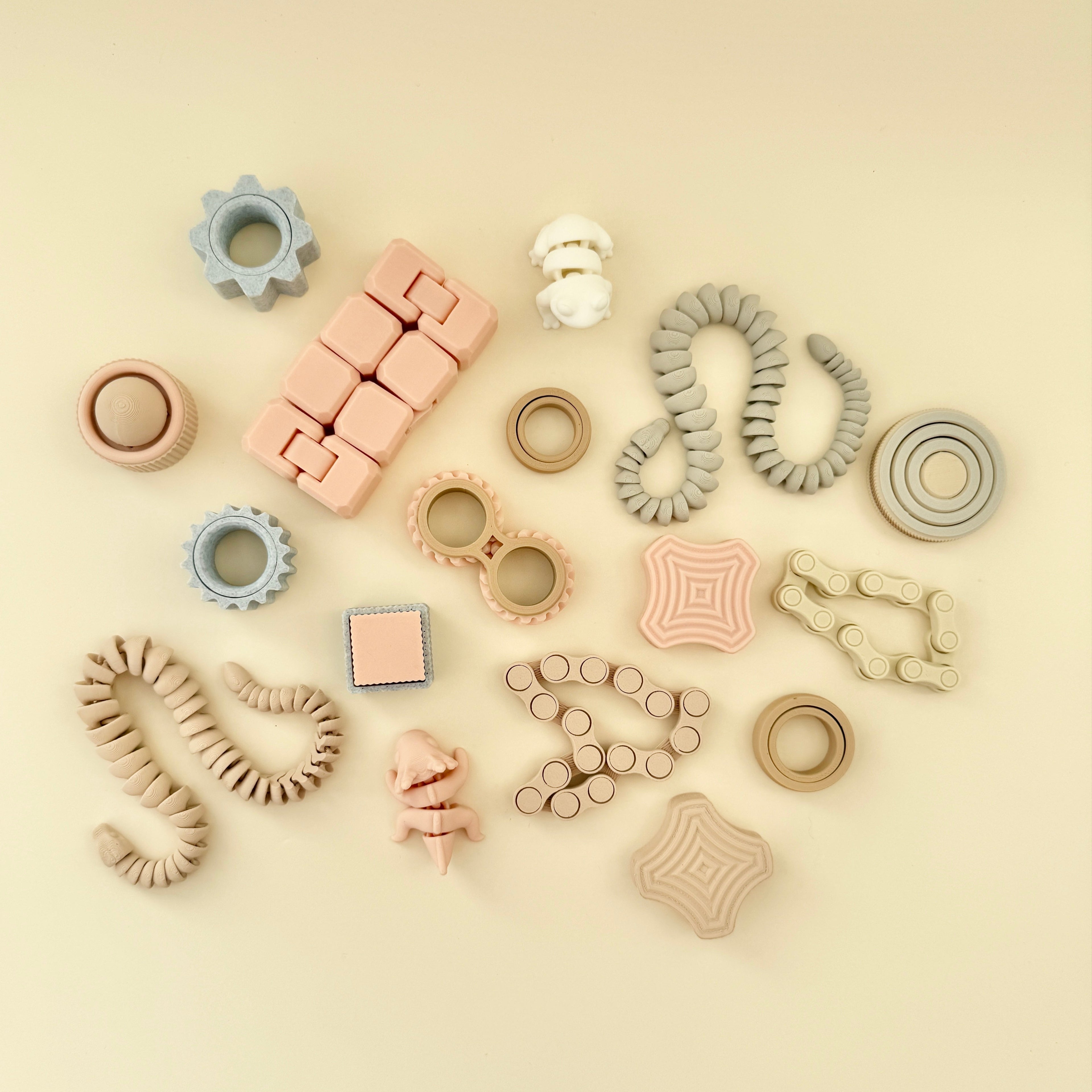 Varied fidget toy set for classrooms, therapy, and individual sensory use.