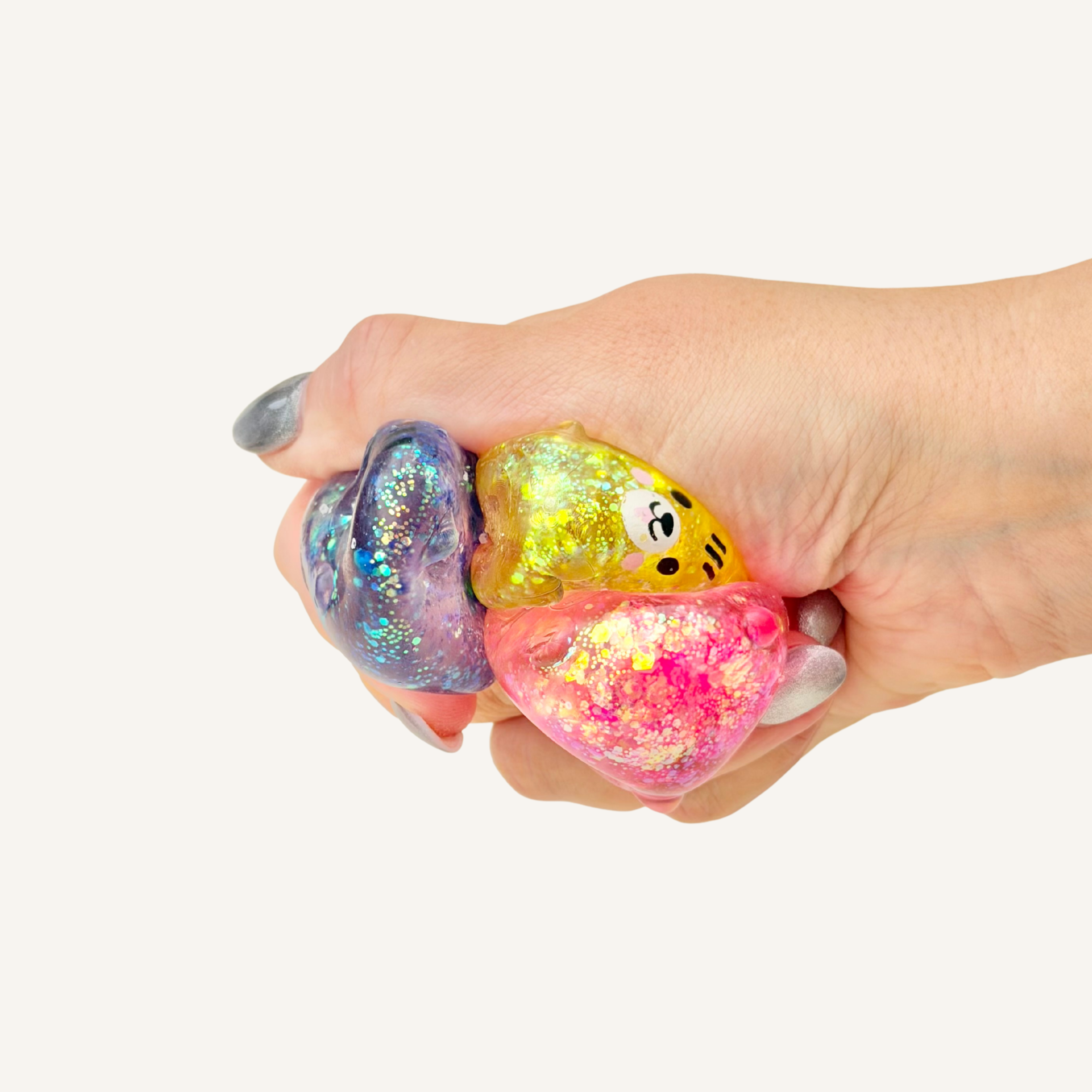 Squishy sensory fidget that softens as it warms in your hands, giving satisfying resistance and calming squeeze feedback.
