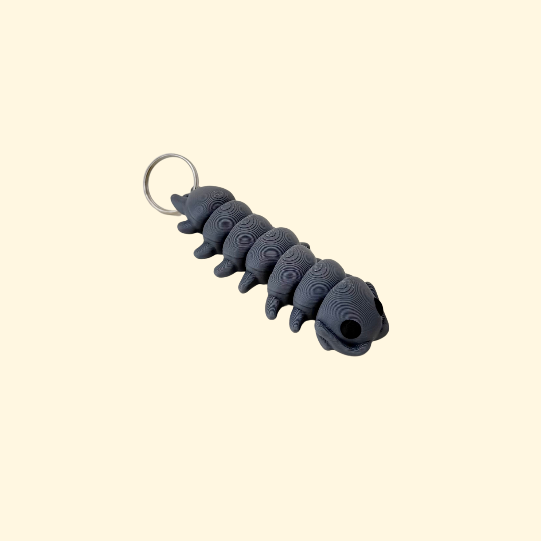 Articulated centipede lanyard accessory with multiple segments for busy hands, grounding, and sensory regulation.
