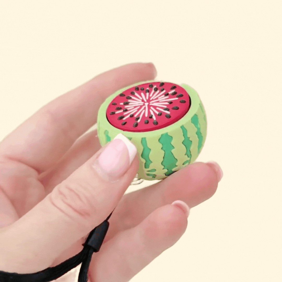 chunky watermelon themed stim tool with raised seed details for pain stimming
