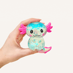 Sugar-filled axolotl squishy fidget with glittery visual effect and medium rebound for calming squeezes and sensory support.
