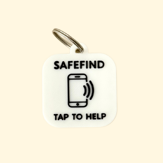 A small, durable NFC keyring designed for safety and reconnection.