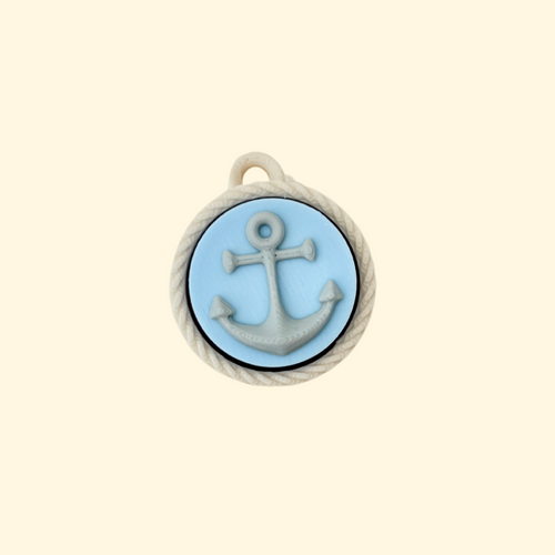small anchor-themed clicker fidget with rope-textured edge and keyring loop
