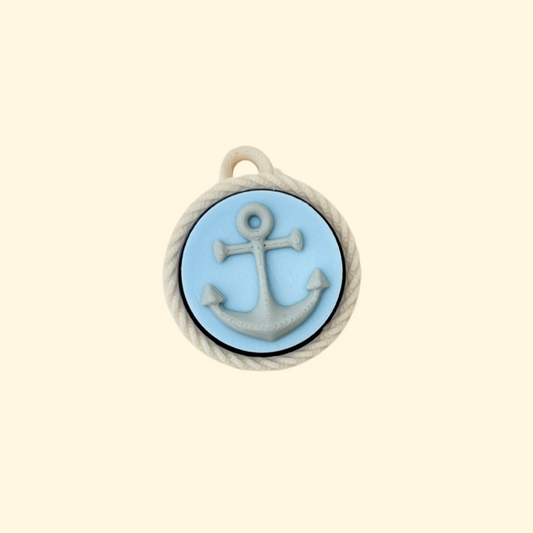small anchor-themed clicker fidget with rope-textured edge and keyring loop
