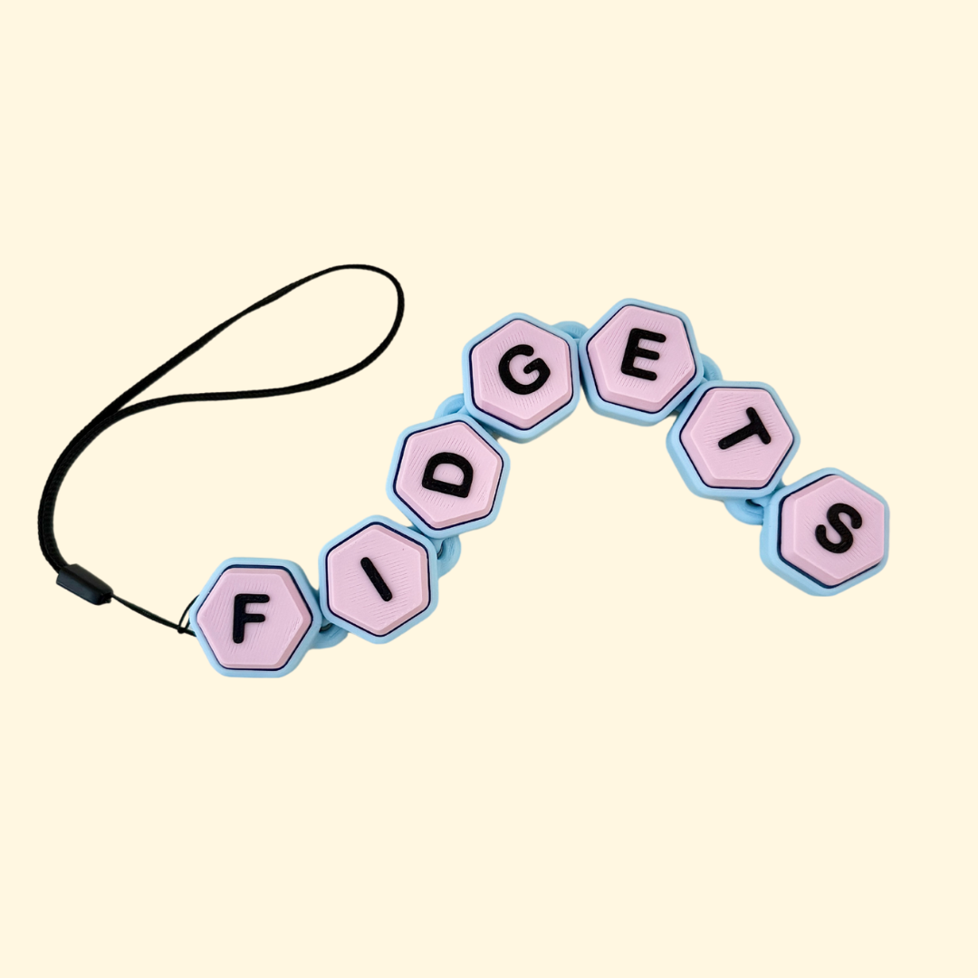 A sensory fidget toy featuring customisable letters, great for branding and neurodivergent users.