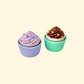 Small pink cupcake fidget clicker with silver sprinkles, 3cm tall, perfect for sensory play.