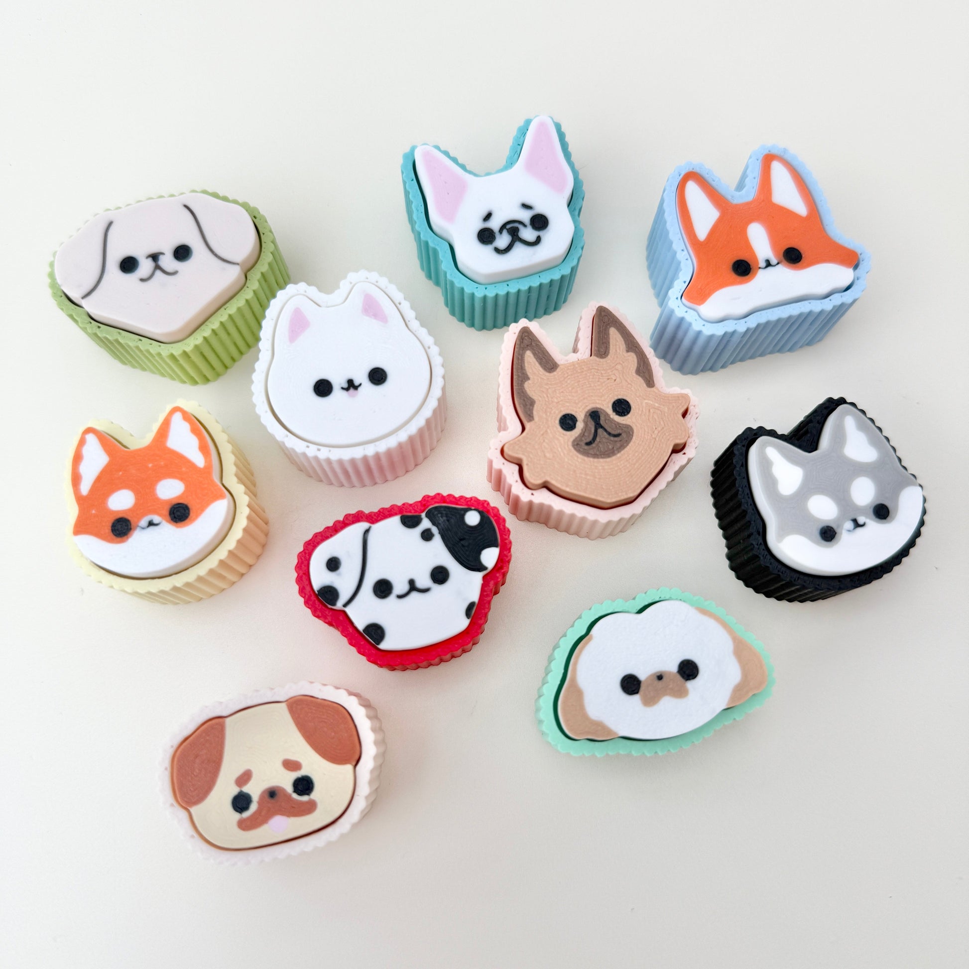 collection of pocket-sized clickers arranged for product display