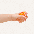 Water filled sensory fidget with floating elements for visual stimulation, quiet squeezing and calming tactile input.
