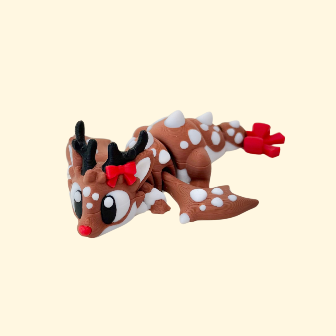christmas-themed articulated dragon fidget with reindeer details
