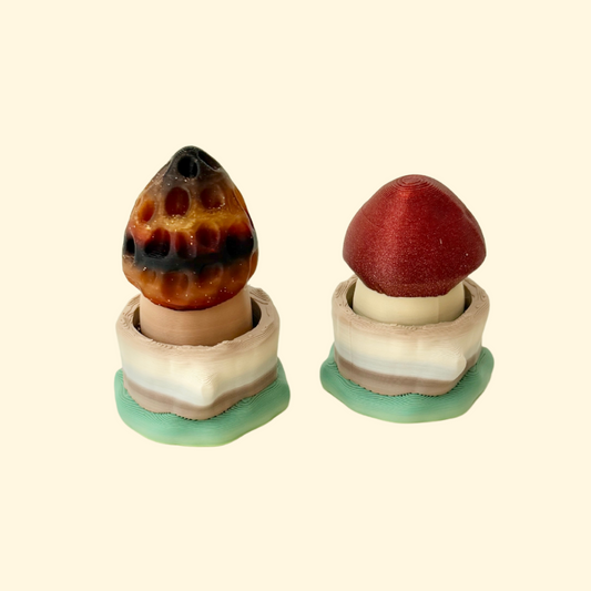 Mushroom-themed tactile fidget with press-to-click action.

