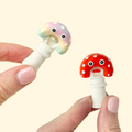 A flexible mushroom fidget that reveals hidden teeth and eyes.
