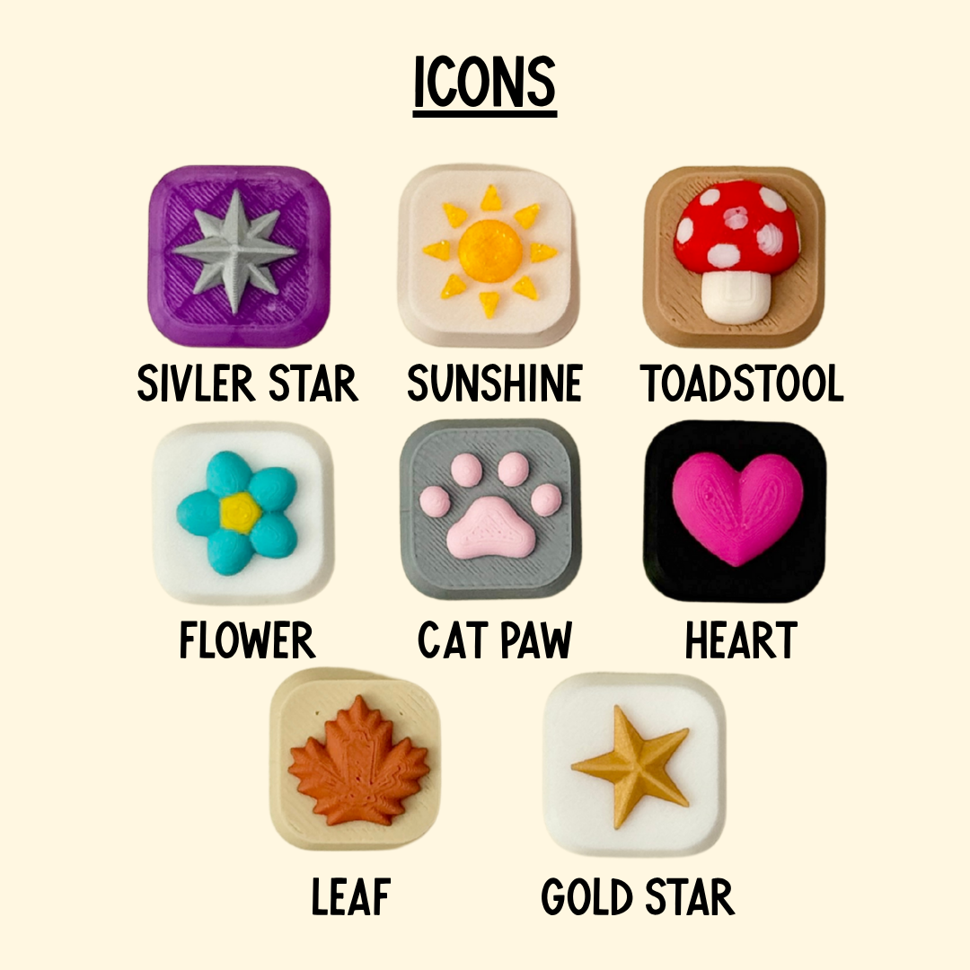 Set of colorful icons with labels on a beige background