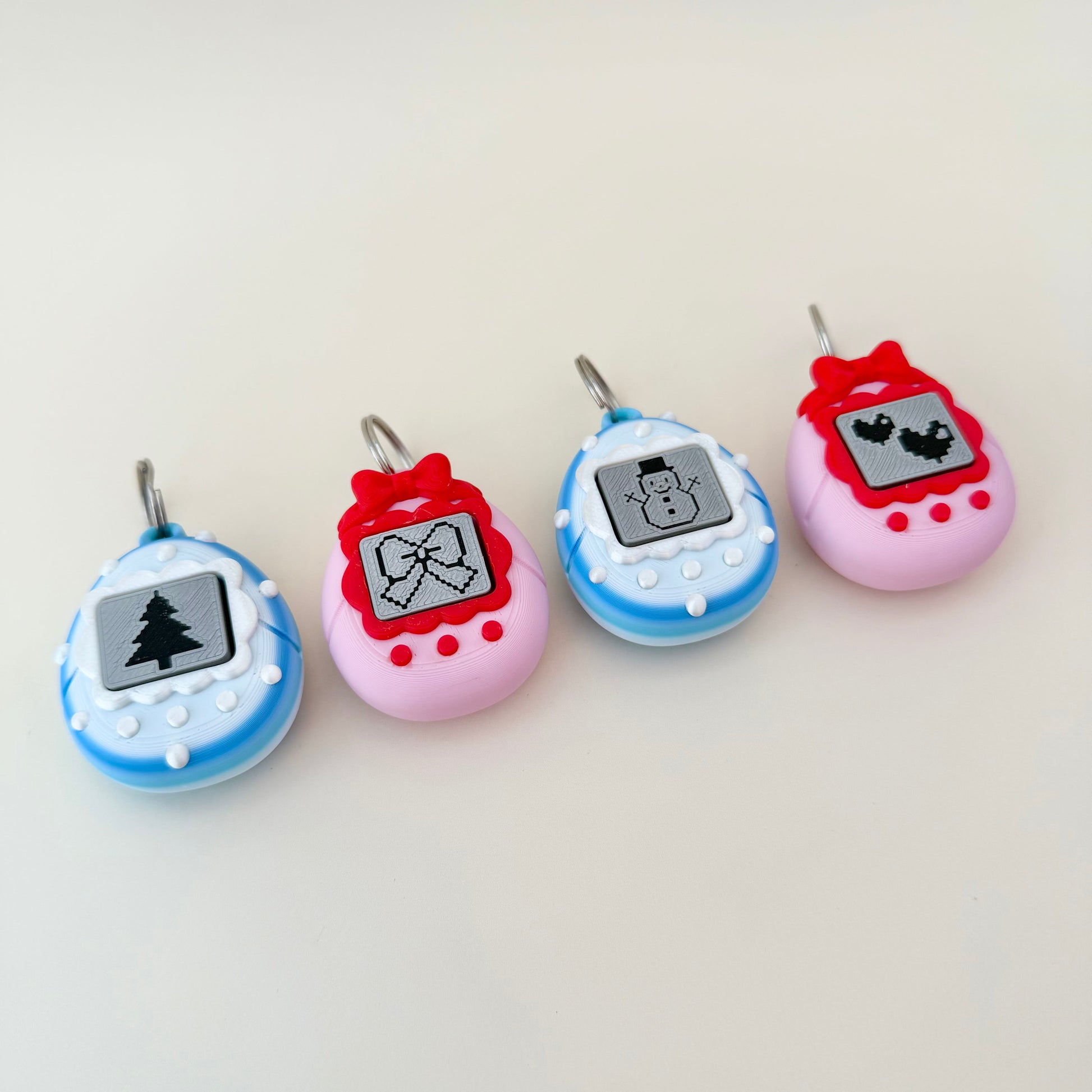 Retro egg clicker featuring a pixel snowman, smooth press action for discreet fidgeting.
