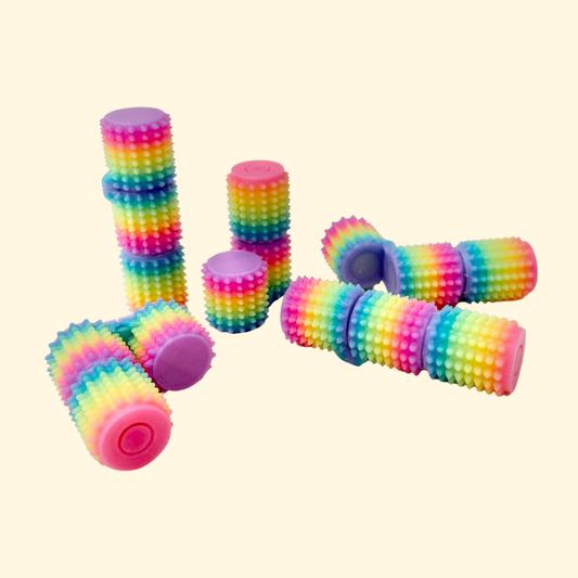 Textured handheld pain-stim fidget with flip and twist movement
