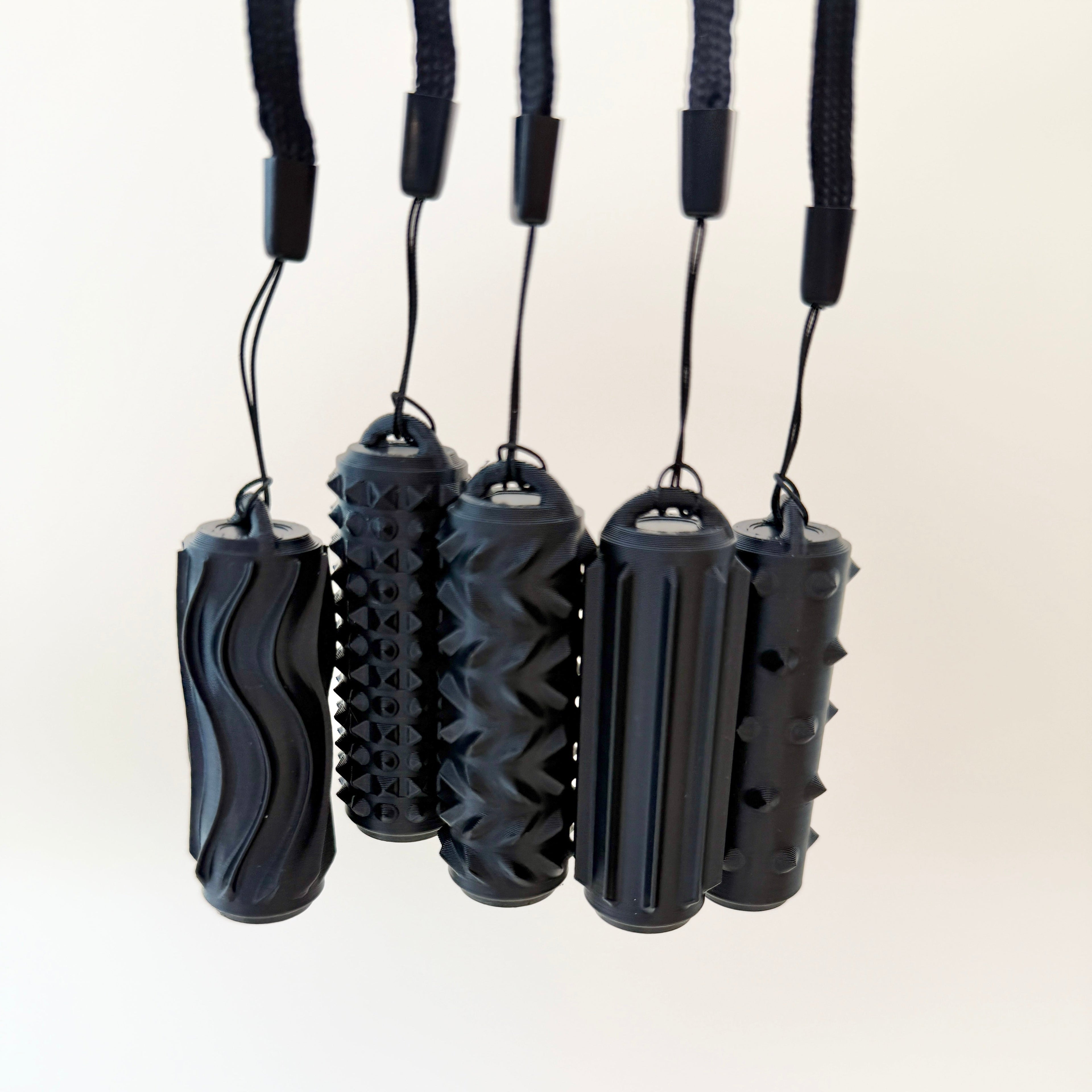 Rigid stim tool available in graded textures for customised tactile input.
