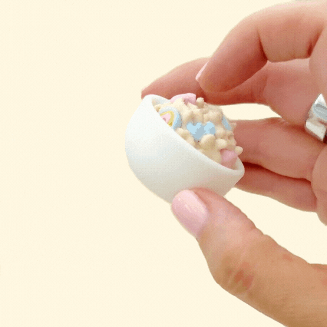 Raised shapes and ridges across cereal pieces provide satisfying touch input.
