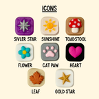 Set of colorful icons with labels on a beige background