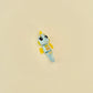 Light blue and glitter yellow fidget in a seahorse shape, designed for sensory use.