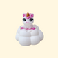 Mini unicorn sitting on a cloud with a push-down click action.
