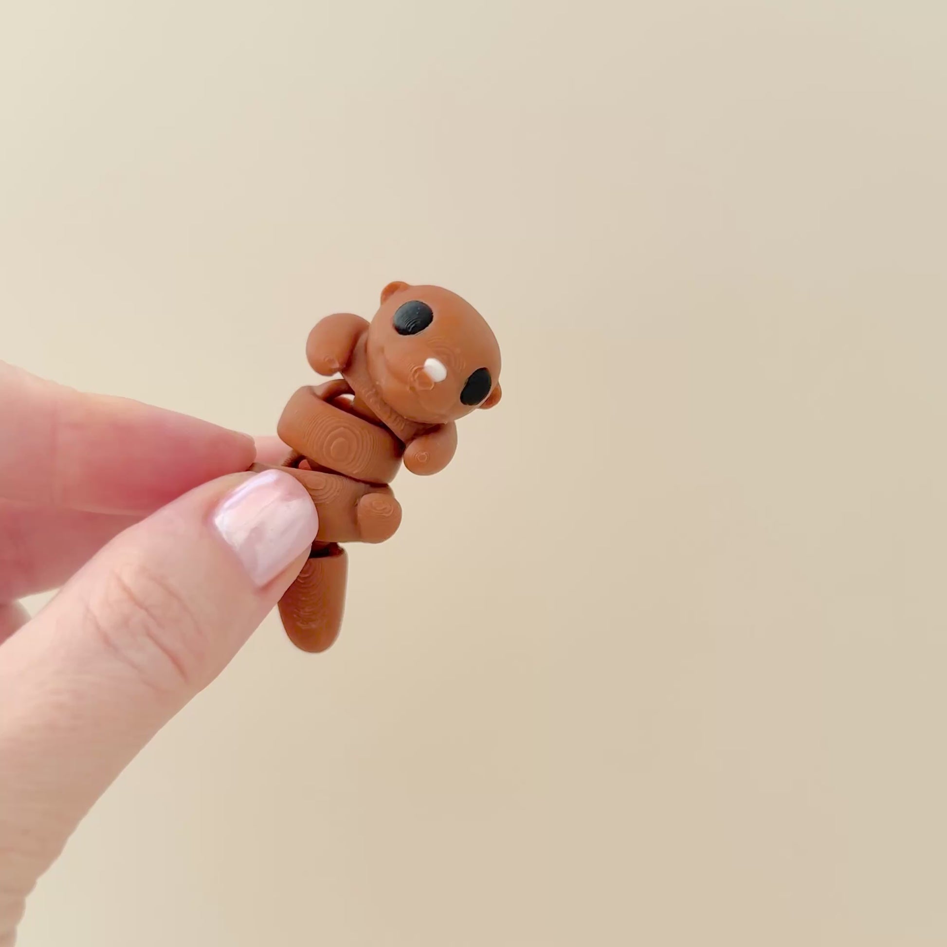 Cute otter fidget toy with brown body, pink nose, and black eyes, in two pose options.