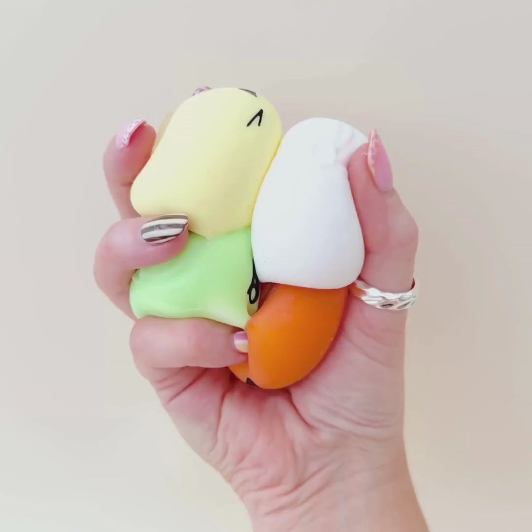 Soft squishy sensory fidget designed for calming squeezes, tactile input and everyday focus support for busy hands.